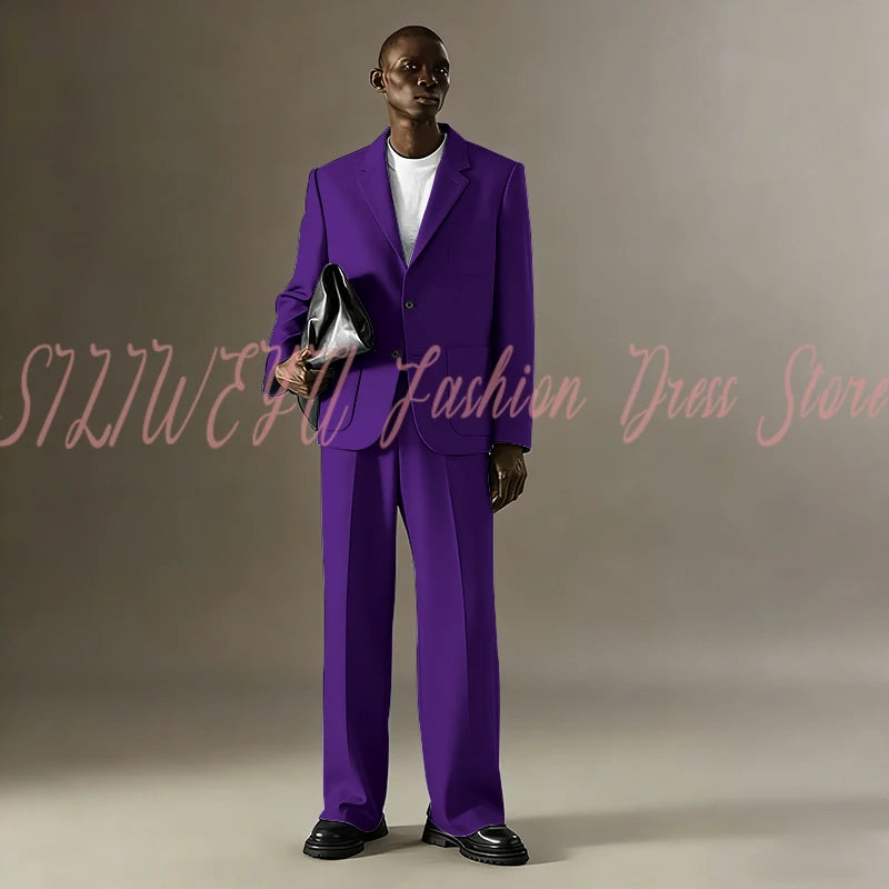 Loose Casual Men Suit Sets 2 Pieces Jacket Pants Business Blazer Set Social Party Fashion Trousers Roupas Masculino