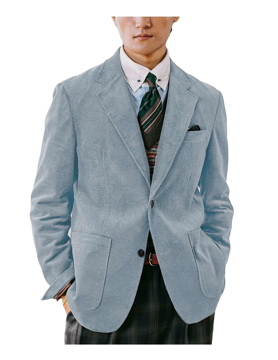 Men's Corduroy Blazer British Style Notched Lapel Casual Slim Fit Suit Jacket For Business Wedding Daily Wear Party