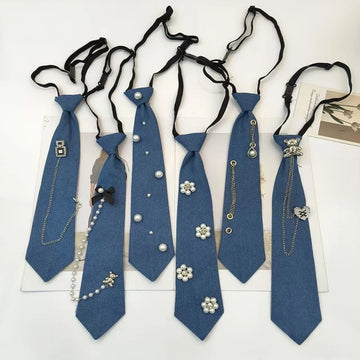 Cowboy Style Blue Necktie JK Shirt Tassel Chain Bow Tie for Men Women Fashion Wedding Cravat Jewelry Accessory