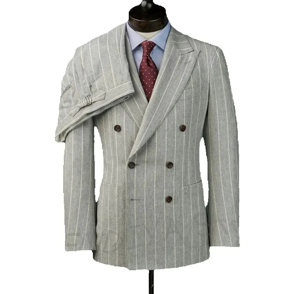 British Style Handsome Men Suits Business Formal Wdding Suit Chic Striped Peaked Lapel Blazer Set Two Pieces Jacket Pants