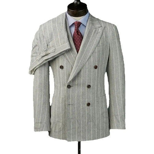 British Style Handsome Men Suits Business Formal Wdding Suit Chic Striped Peaked Lapel Blazer Set Two Pieces Jacket Pants