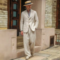 Men's Linen Suit 2 Pieces Luxury Slim Fit Casual Blazer Straight Leg Pants Breathable Wrinkle Resistant Lightweight For Wedding