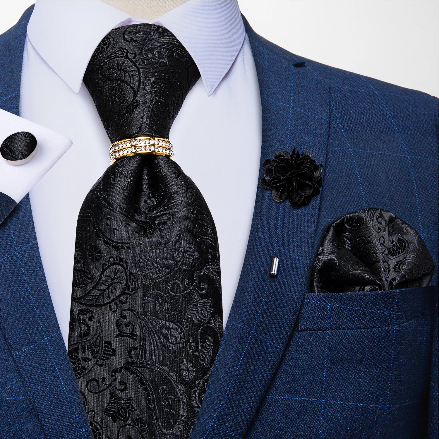 8cm Men Silk Tie White Solid Necktie Men's Formal Wedding Party Ties Cufflinks Hanky Flower Brooch Set Men Gift Corbatas DiBanGu