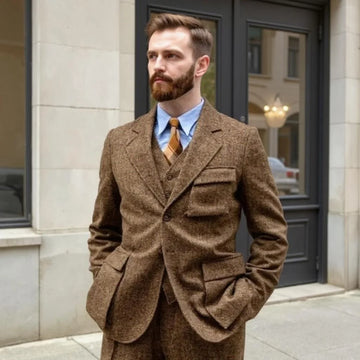 Tweed Wool Men's Suits for Fall Winter 3 Pieces Wedding Tuxedo Herringbone Suit Jacket Vest Pants Vintage Tailored made Suit