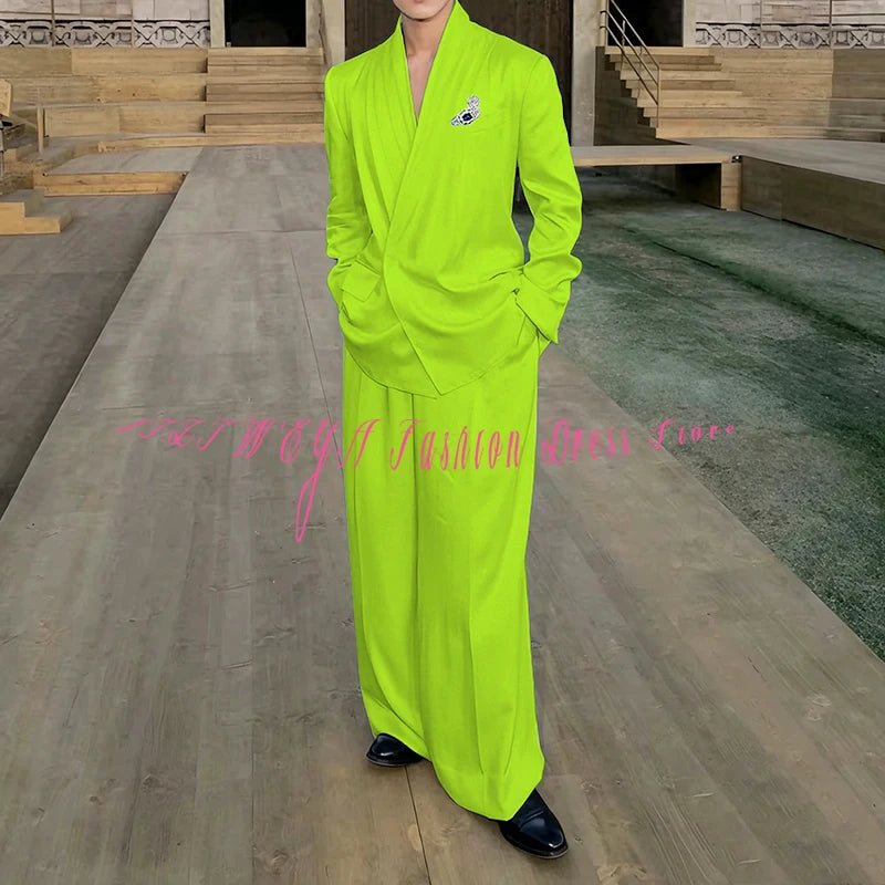 White Loose Style Men's Suit Business Casual 2 Pieces Jacket Pants Work Commute Social Party Male Clothing