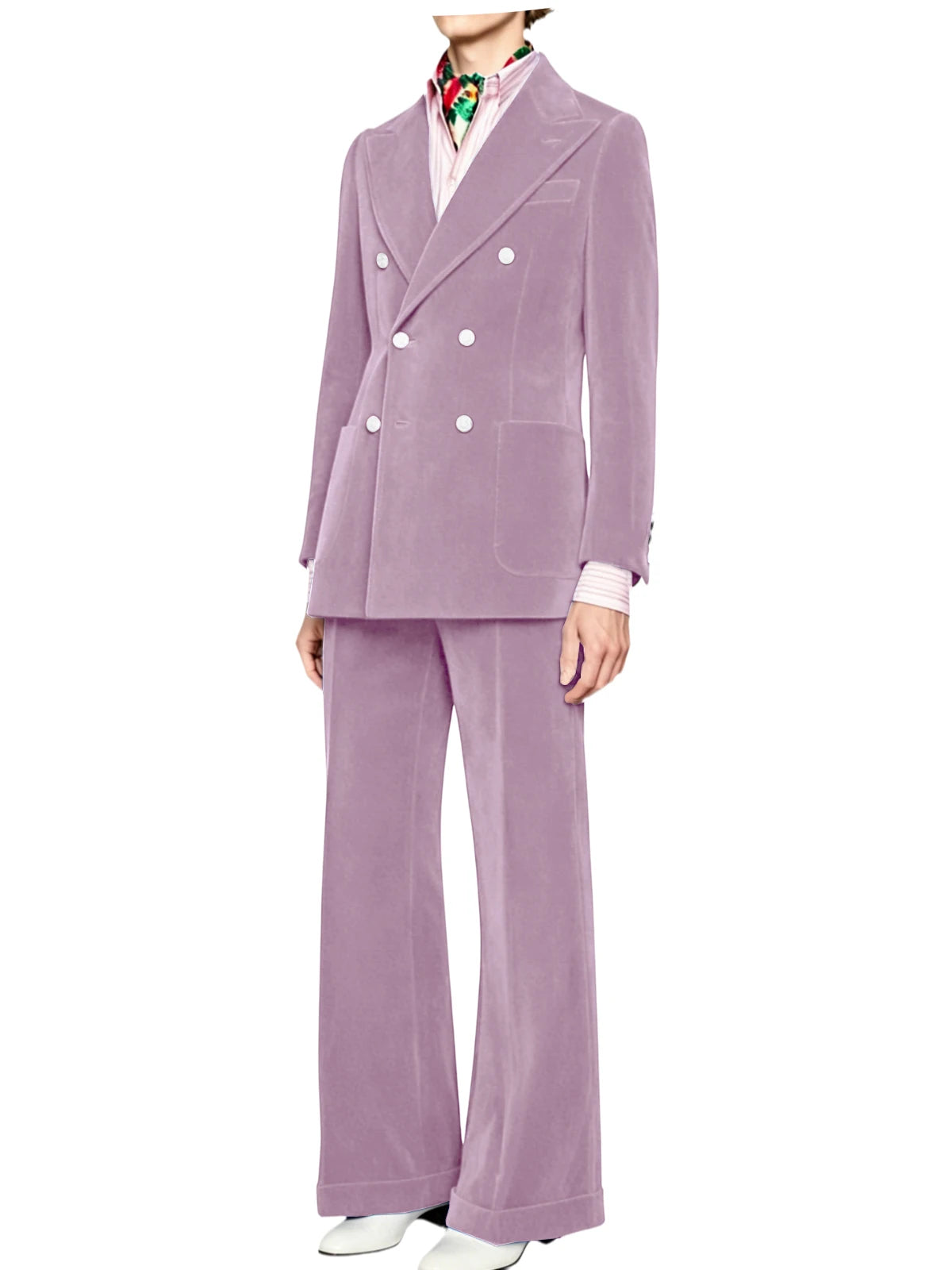 Men's Velvet Double Breasted 2 Piece Suit Set Slim Fit Peak Lapel Formal Straight Leg Pants Suit For Party Wedding Daily Wear