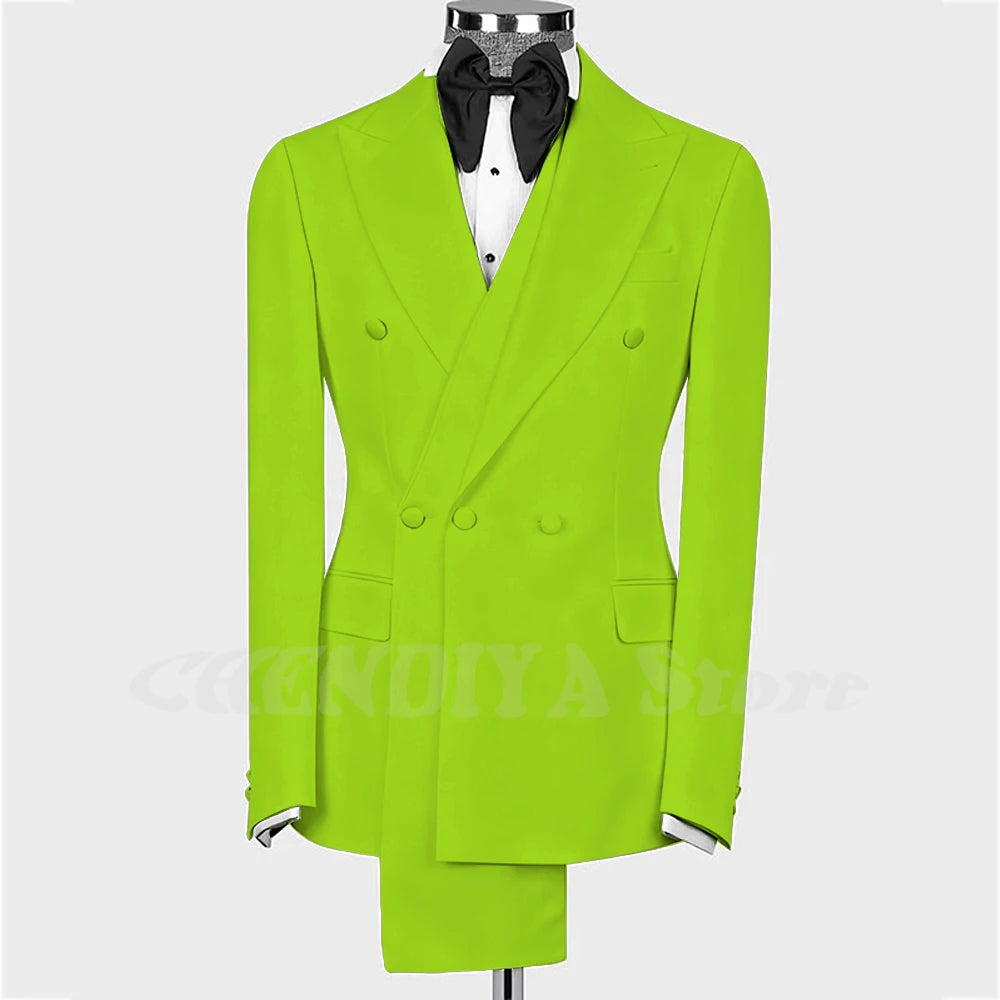 High Quality Man Suit Two Piece Peaked Lapel Slim Fit Jacket with Black Pants Formal Outfit Business Party Groom Wedding Set