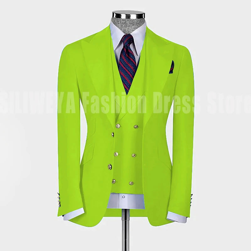 High Quality Men's Suit Slim Fit Solid Color Suit Formal Business Office Single Breasted Coat Pants Vest 3 Pieces Blazer Set