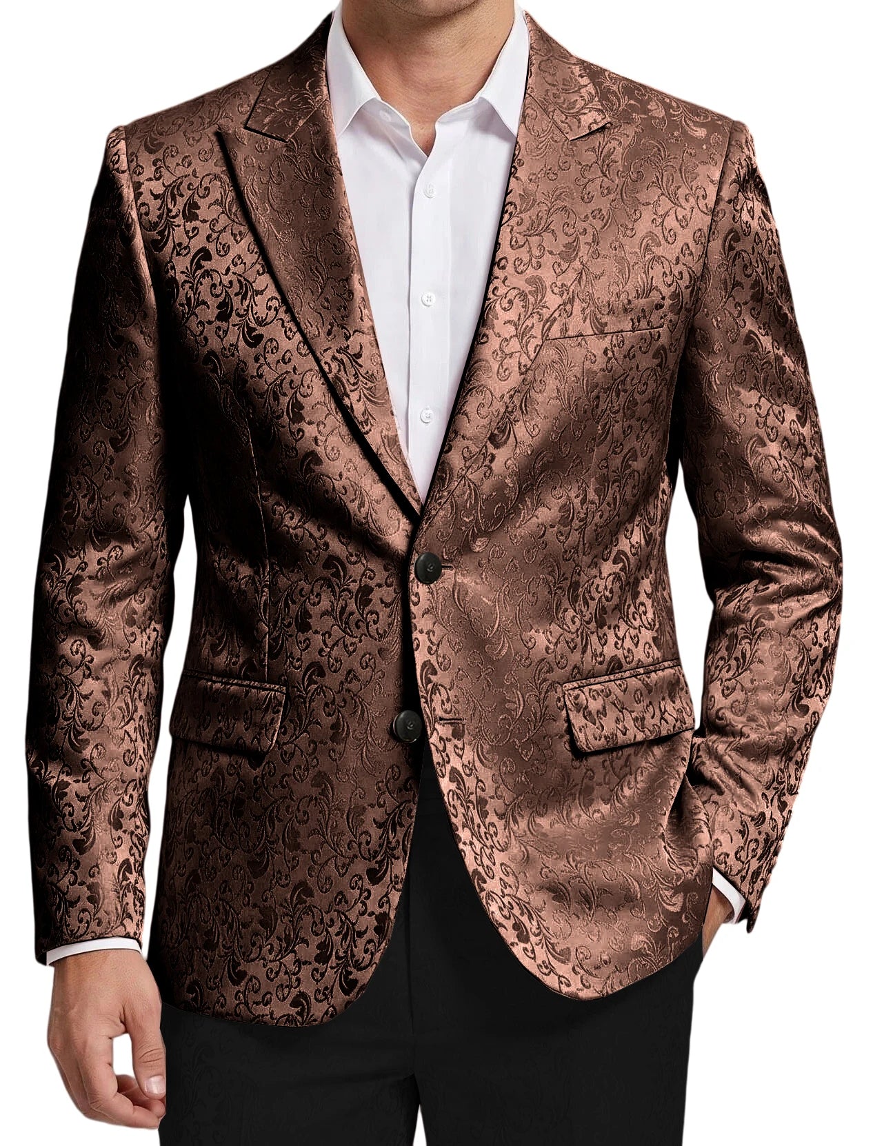 Men's Floral Jacquard Blazer Notched Lapel Two Button Flap Pockets Party Suit Jacket For Wedding Prom Nightclub Formal