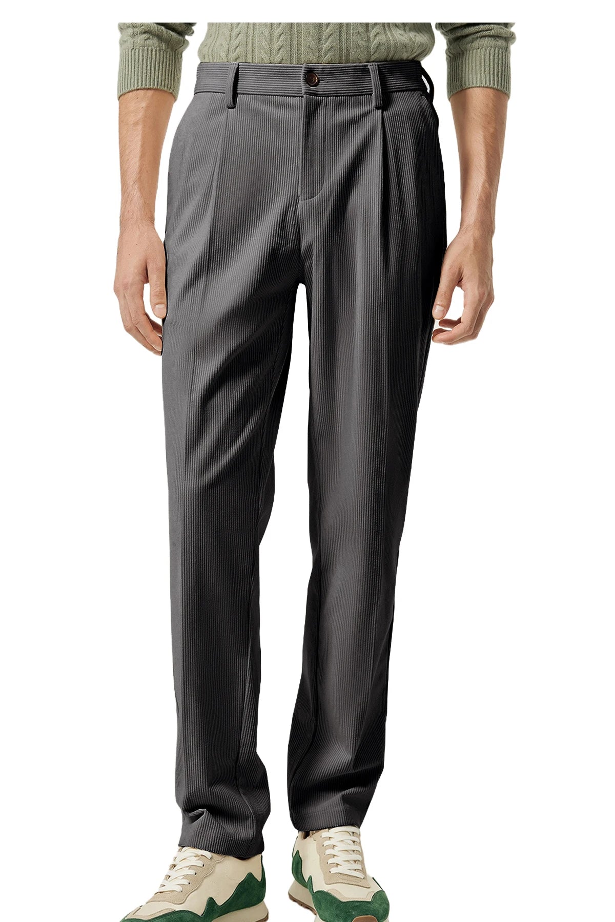 Men's Corduroy Pants High Waist Straight Classic Fit Wrinkle-Resistant Trousers For Business Casual Daily Wear Streetwear