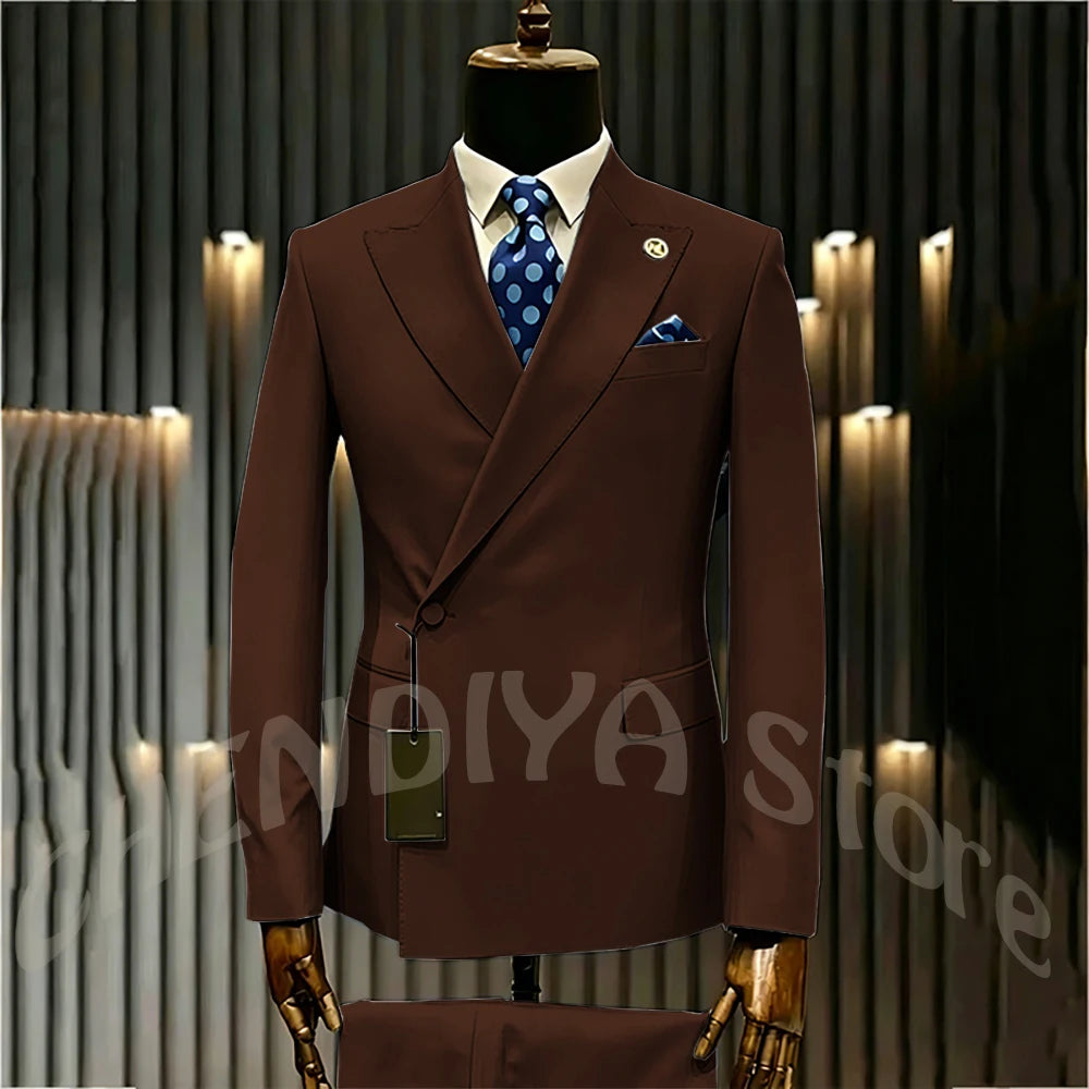 High Quality Formal Men's Suit Incline Single Button Peaked Lapel Slim Fit Business Casual Groom Wedding Set Prom Outfit