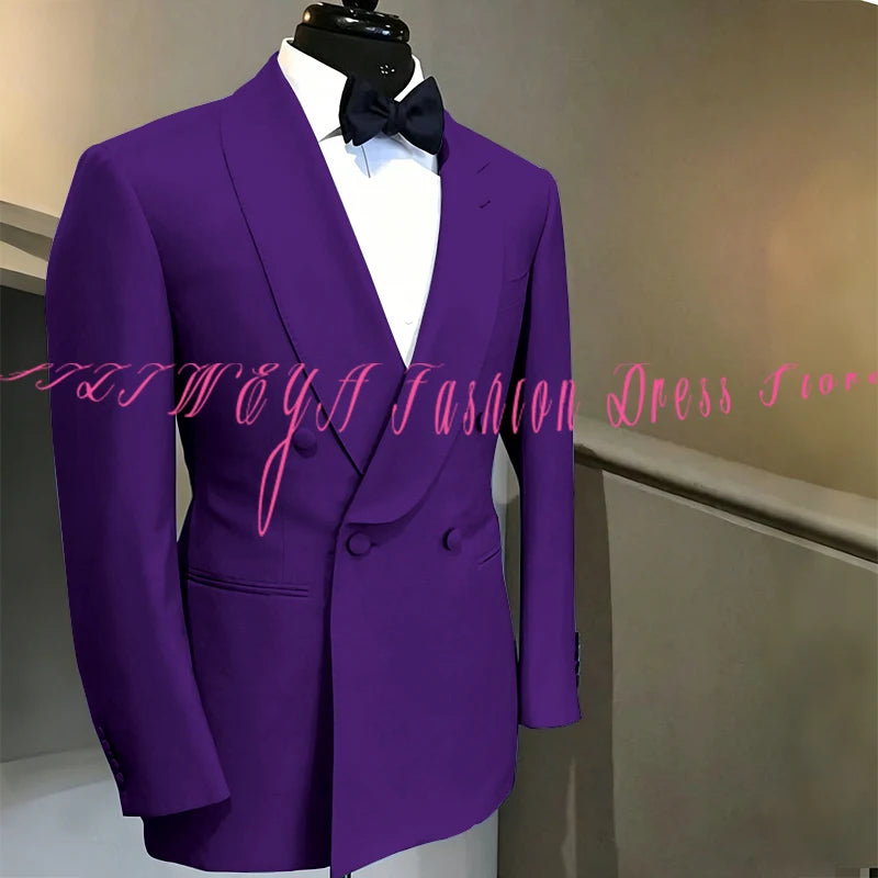 Blue Double Breasted Men's Suit Wedding Groom Tuxedo High Quality Boutique Male Clothing Jacket+Pants