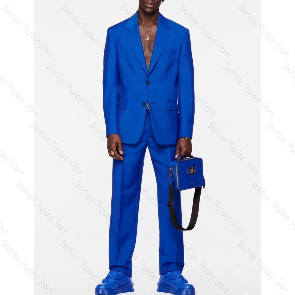 Handsome Solid Color Single Breasted Men Suit Two Pieces(Jacket+Pants) Lapel Outfits Chic Casual Party Prom Wedding Set