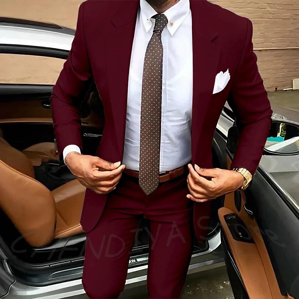 Dark Brown Men's Suits Classic Notched Lapel Slim Fit 2 Pieces Chic Single Breasted Formal Dinner Business Outfits Jacket Pants