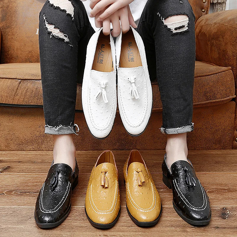 Brand White Tassel Men's Leather Shoes Casual Moccasin Homme Men's Oxford Shoes Flat Men's Boat Shoes Business Men's Loafers