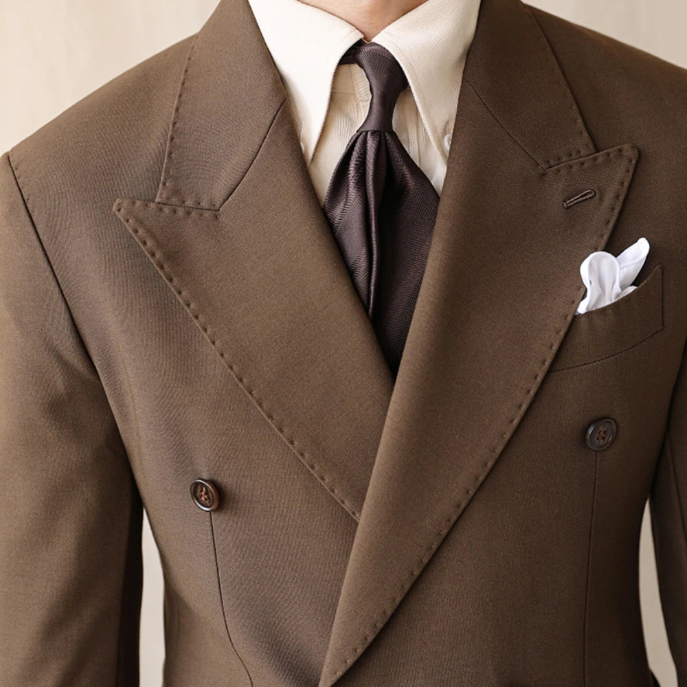 British Style Men Suits Casual Business Double Breasted Suit Jacket Wedding Groom Business Social Banquet Tuxedo Costume