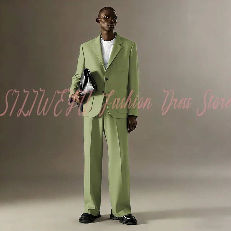 Loose Casual Men Suit Sets 2 Pieces Jacket Pants Business Blazer Set Social Party Fashion Trousers Roupas Masculino