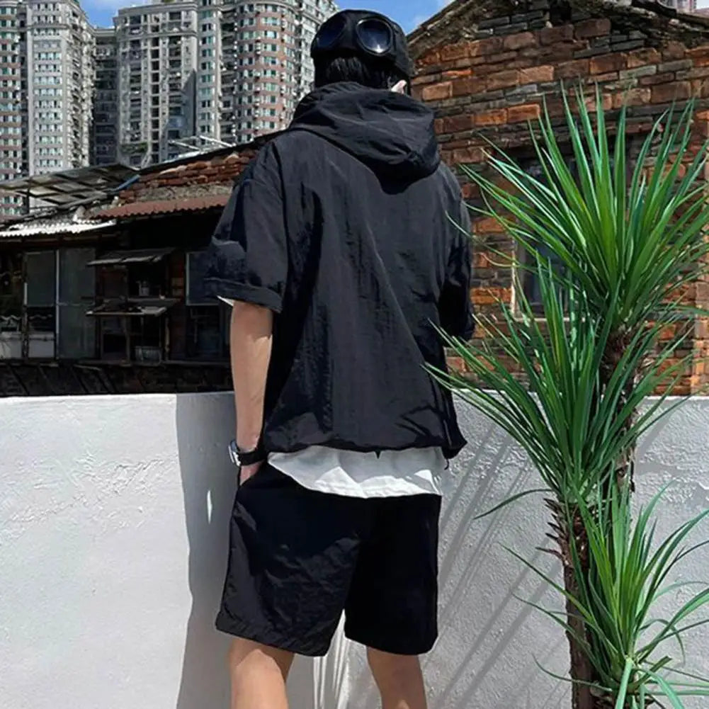 Summer Cargo Style Set Men's Casual Hooded Solid Short Sleeve T-shirt Shorts Loose Fashion High Quality Handsome Sweatshirt Suit