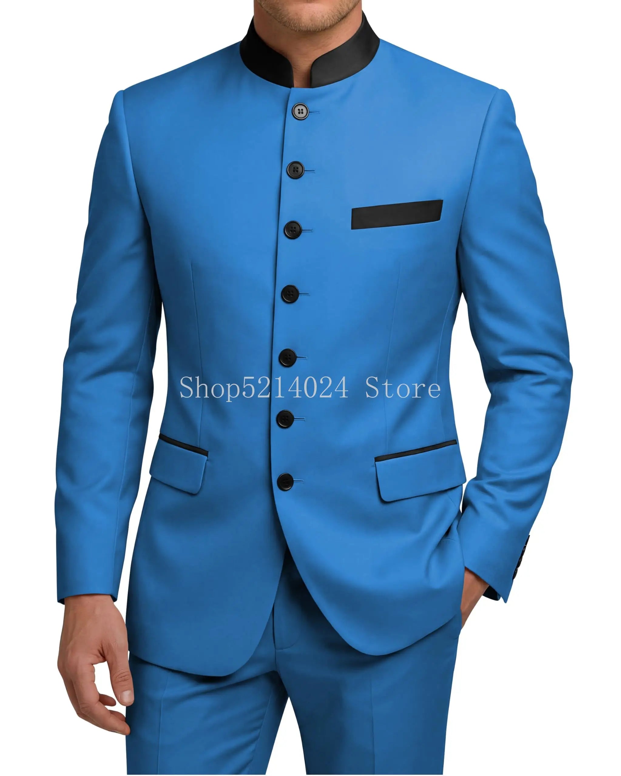 Chinese Tunic Suit Mens 2 Piece Chinese Suits for Men Slim Fit Mandarin Collar Suits for Wedding Prom Party
