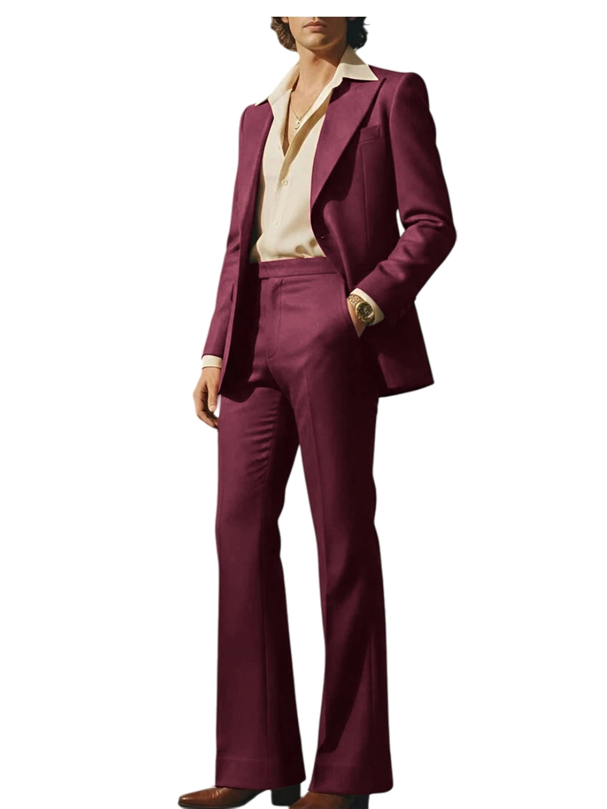 Men's Luxury 2 Piece Suit Set Slim Fit Peak Lapel Blazer Flared Straight Leg Pants Formal Business Wedding Prom Tuxedo