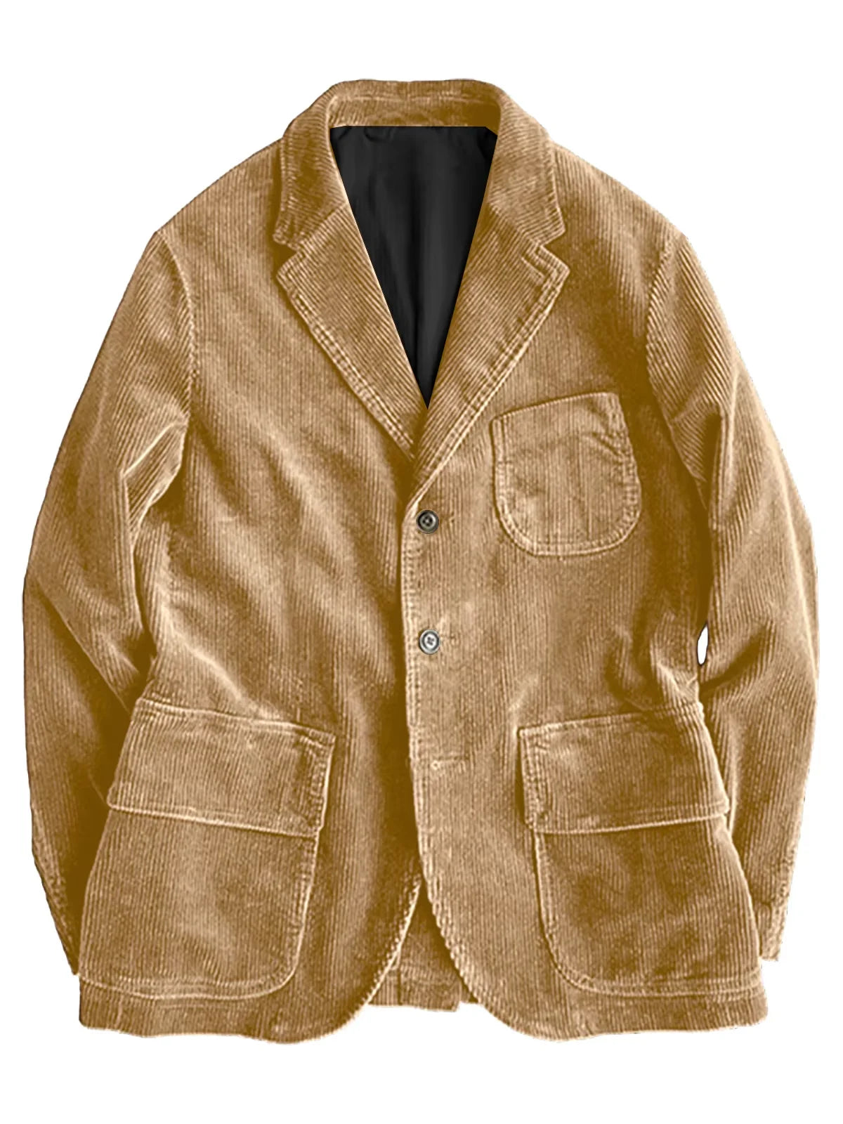 Vintage Men‘s Corduroy Safari Jacket Brown Notched Lapel Slim Fit Flap Pocket Fashion Casual Sport Coat For Office Daily Wear