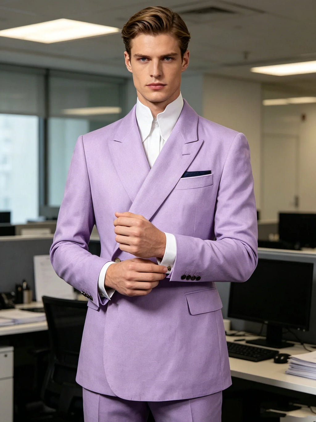 Elegant Men's Linen Cotton Blazer Double Breasted Slim Fit Peak Lapel Breathable Wrinkle Resistant Summer Sport Coat For Wedding