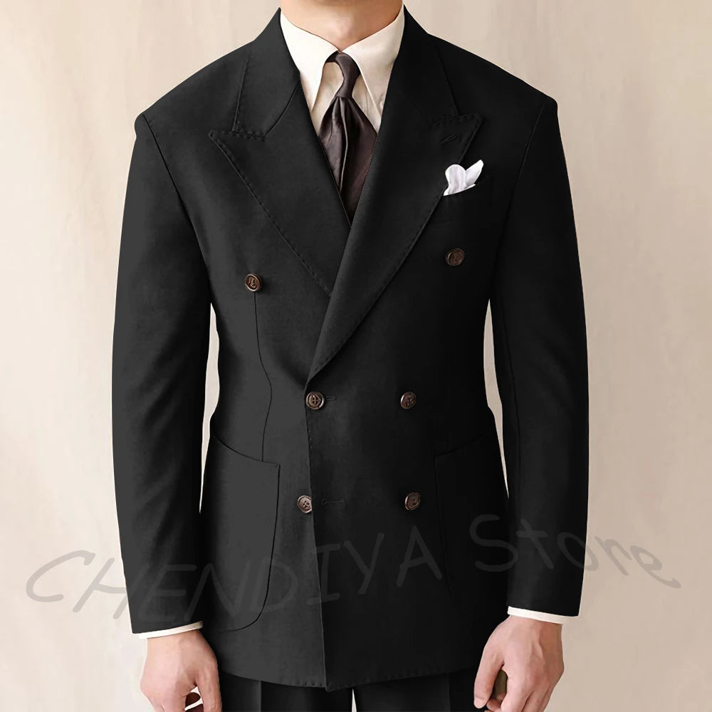 British Style Men Suits Casual Business Double Breasted Suit Jacket Wedding Groom Business Social Banquet Tuxedo Costume