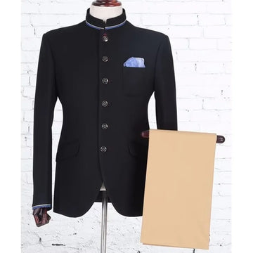 Formal Men Suits Stand Collar Single Breasted Outfit Black Blazer Set Wedding Groom Smart Casual Male Clothing Jacket Pants