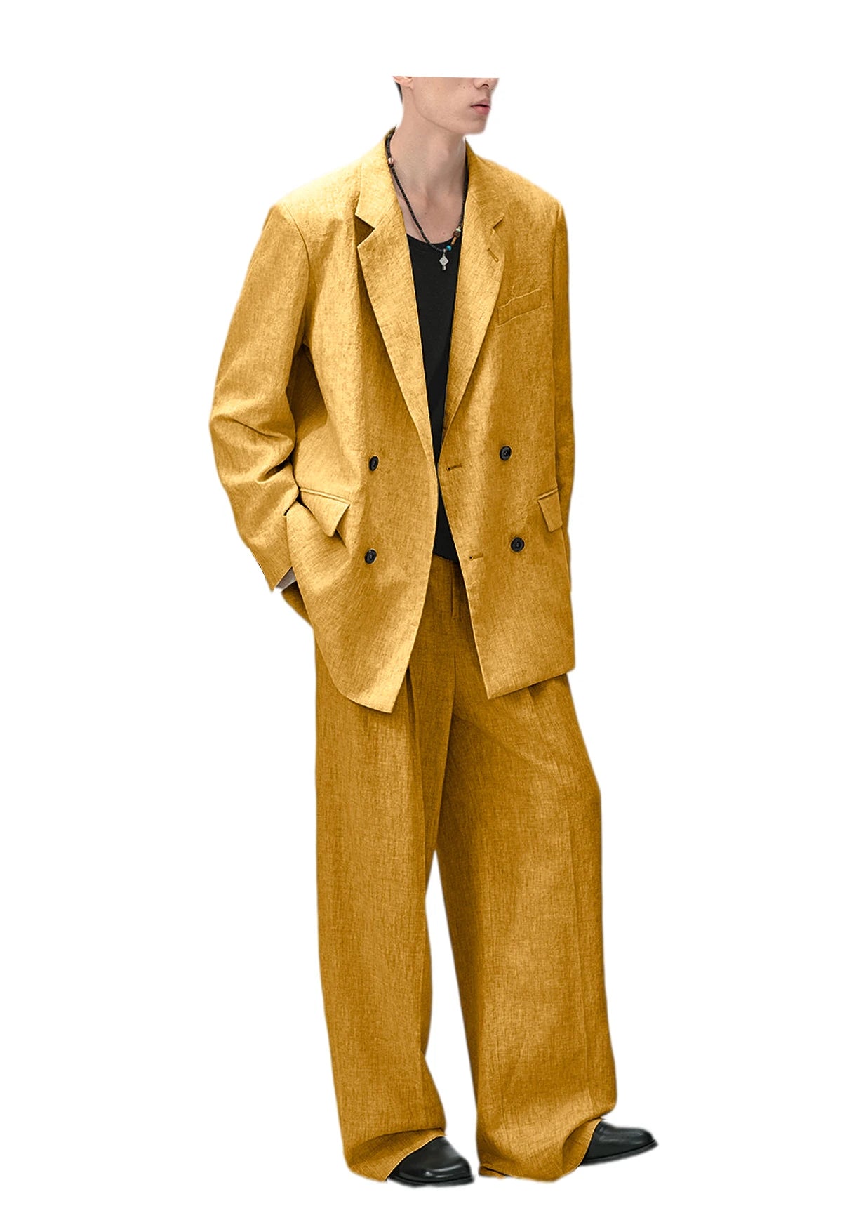Men's Linen Suit 2-Piece Double Breasted Slim Fit Blazer Straight Leg Pants For Summer Casual Business Wedding Streetwear