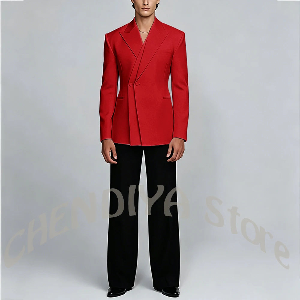 White And Black Unique Suits For Men Groom Wedding Handsome Peaked Lapel Double Button Prom Party Formal Elegant Male Set