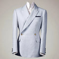 Elegant Men's Linen Cotton Blazer Double Breasted Slim Fit Peak Lapel Breathable Wrinkle Resistant Summer Sport Coat For Wedding