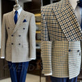 Men Suit Herringbone Peaked Lapel Prom Suit Wedding Groom 2 Piece Set Double Breasted Formal Occasion Party Male Jacket Pants