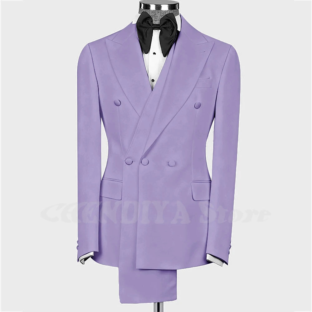 High Quality Man Suit Two Piece Peaked Lapel Slim Fit Jacket with Black Pants Formal Outfit Business Party Groom Wedding Set