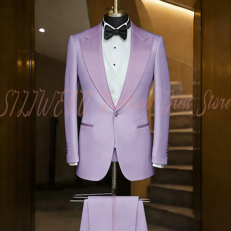 Elegant Black Men's Suit Single Breasted Peak Lapel Wedding Groom Tuxedo Dinner Party Dress Business Casual Male Clothing