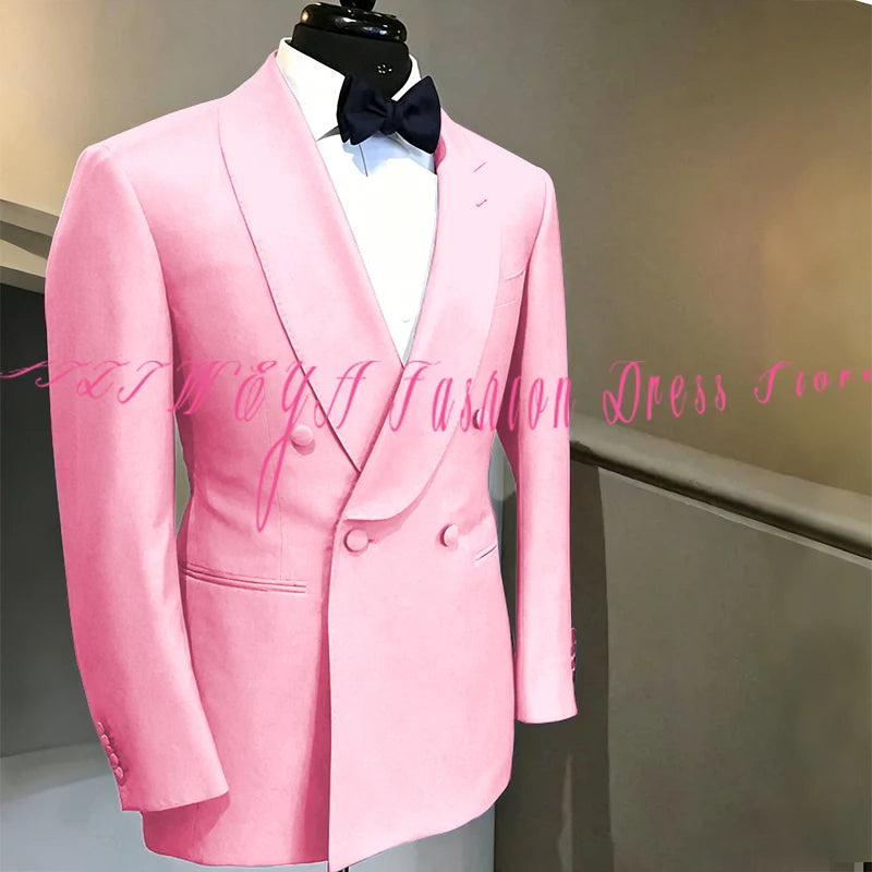 Blue Double Breasted Men's Suit Wedding Groom Tuxedo High Quality Boutique Male Clothing Jacket+Pants