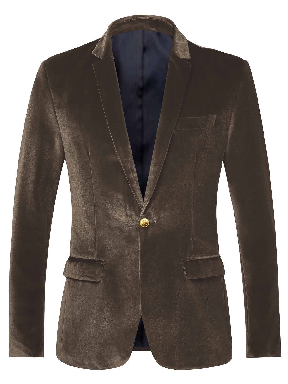 Men's Velvet Blazer Notch Lapel Slim Fit Suit Jacket With Gold One Button Suit Coat For Wedding Party Prom