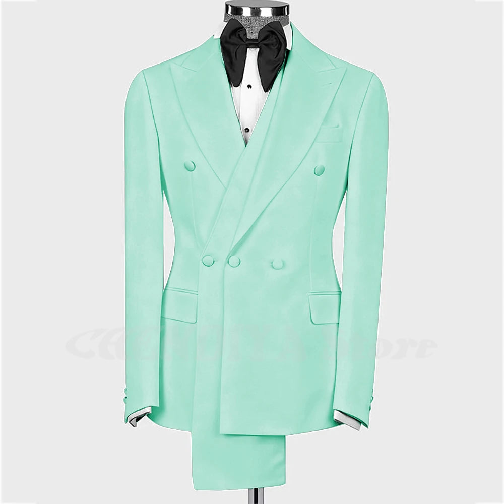 High Quality Man Suit Two Piece Peaked Lapel Slim Fit Jacket with Black Pants Formal Outfit Business Party Groom Wedding Set