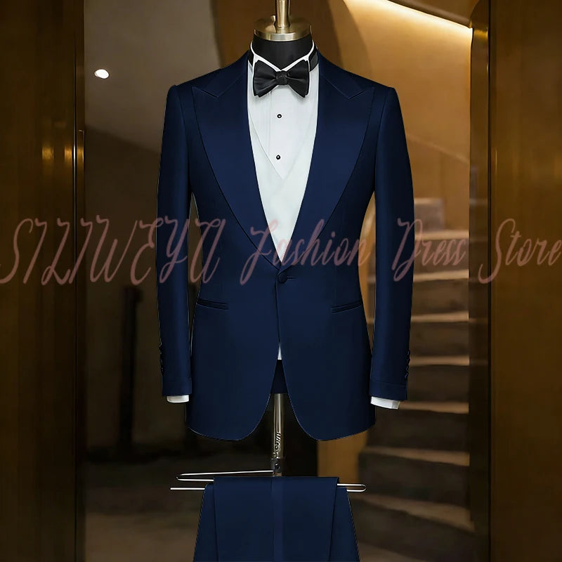 Elegant Black Men's Suit Single Breasted Peak Lapel Wedding Groom Tuxedo Dinner Party Dress Business Casual Male Clothing