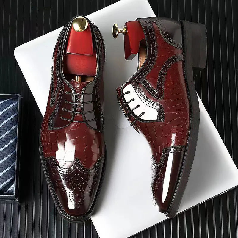 Crocodile Pattern Leather Shoes Business Oxford Footwear Men's Brogue Dress Shoes Leather Formal Shoes for Men Bullock Shoe 2024