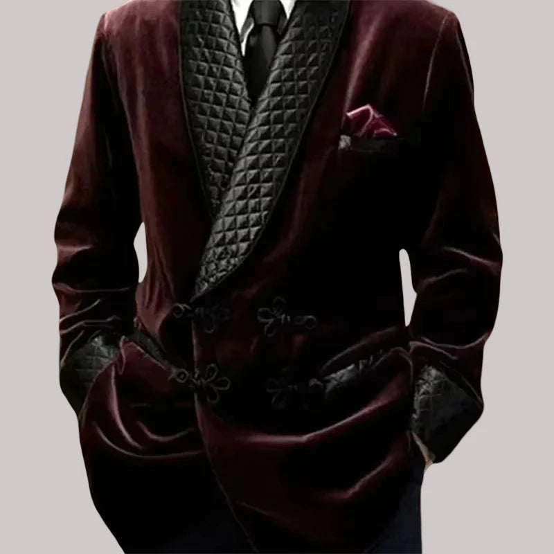 Velvet Smoking Jacket 1 Pc With Mandarin Buttons Shawl Lapel Long Casual Business Blazer Male Fashion Coat 2025