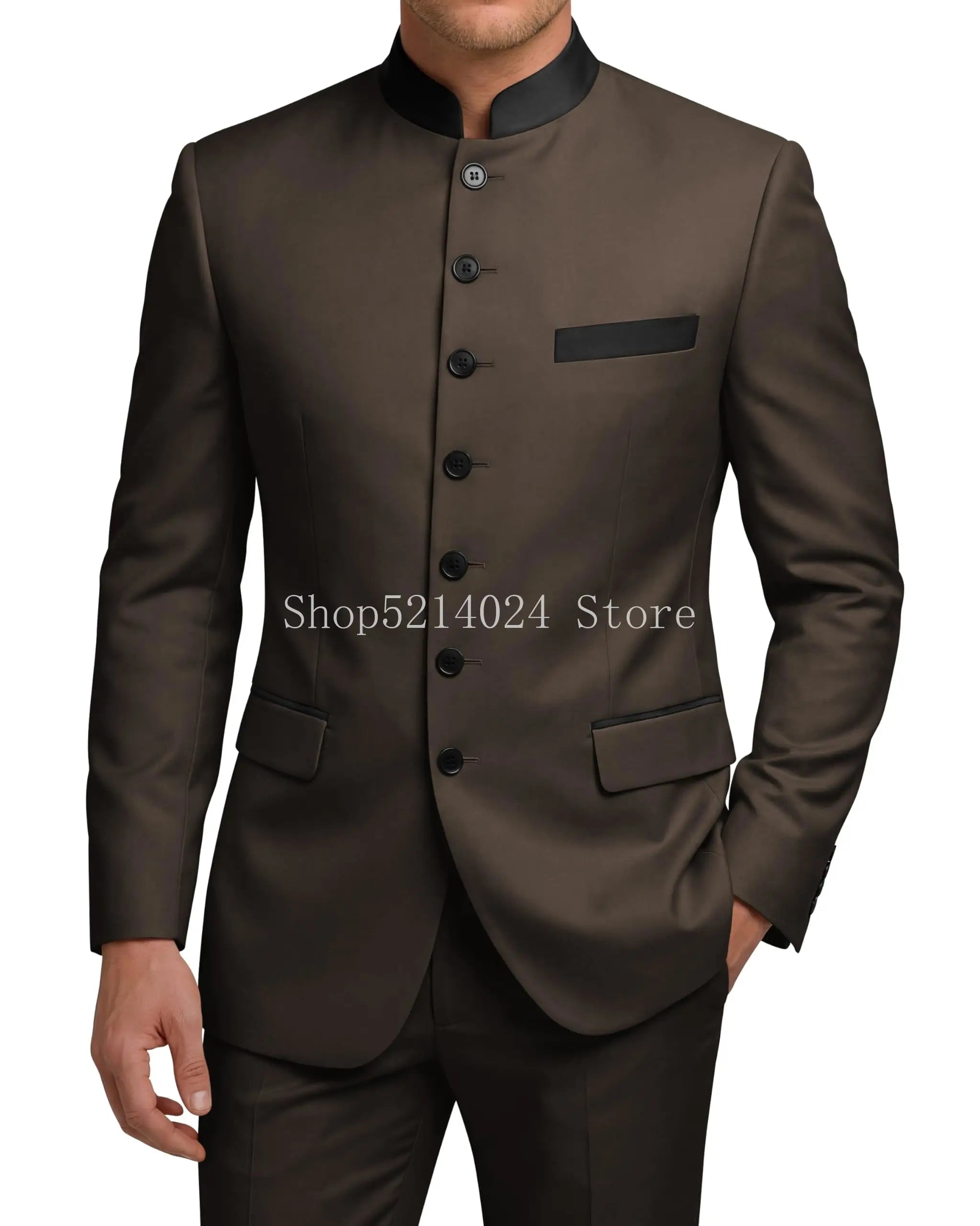 Chinese Tunic Suit Mens 2 Piece Chinese Suits for Men Slim Fit Mandarin Collar Suits for Wedding Prom Party