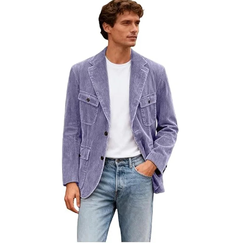 Vintage Men's Corduroy Casual Blazer Slim Fit Solid Color Black Brown Fashion Single Breasted Outerwear Customized Male's Jacket