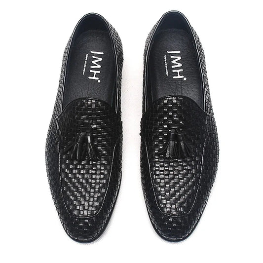 Italy Men Loafers Shoes Black Brown Braid Tassel Italian Men Dress Wedding Office Genuine Leather Shoes Men Casual Oxford Shoes