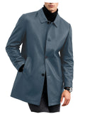 Men Premium Leather-Like Trench Coat Turn-Down Collar Single Breasted Mid-Length Overcoat Classic Slim Fit Business Casual Wear