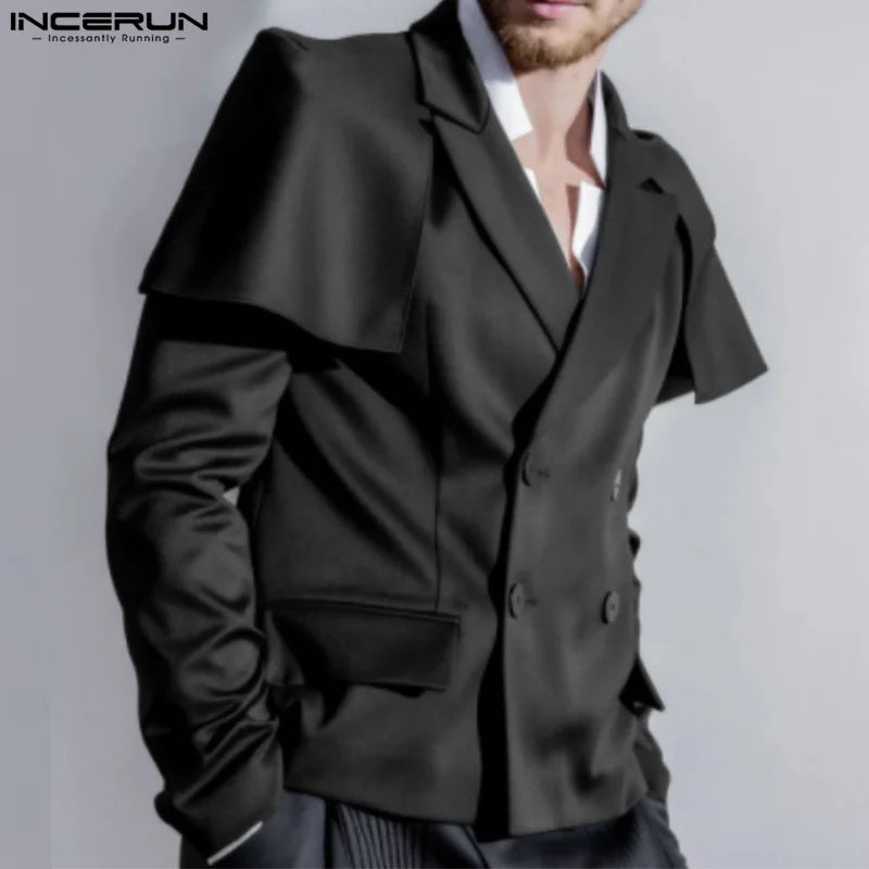 INCERUN Men Blazer Solid Color Lapel Long Sleeve Double Breasted Casual Suits Men Streetwear 2025 Fashion Male Thin Coats S-5XL