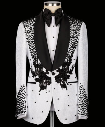 Luxury Wedding Tuxedo White Formal Groom Men Suits 3pcs Slim Fit  Appliques Crystals Tailored Made Prom Party Suit for Male