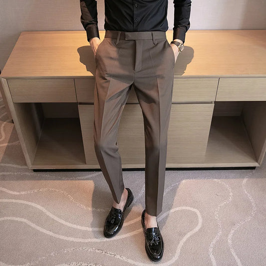 British Yapi men's suit pants, high-end feeling, handsome, formal business suit, solid color slim fit, small foot drape pants