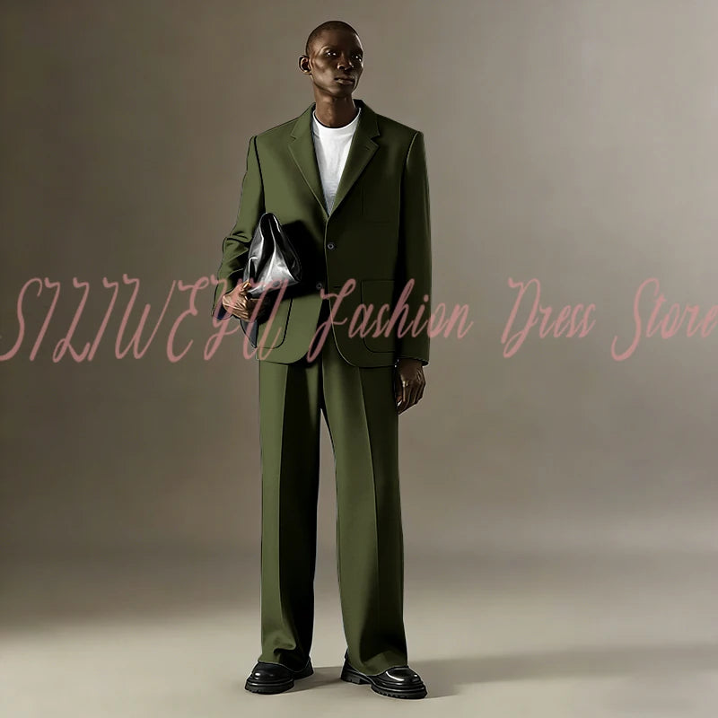 Loose Casual Men Suit Sets 2 Pieces Jacket Pants Business Blazer Set Social Party Fashion Trousers Roupas Masculino