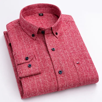 New in ShirtPlus Size 7XL 100% Cotton Sanding Long-Sleeve Shirts for Men Slim Fit Plain Shirt Striped Plaid Single Pocket Clothe