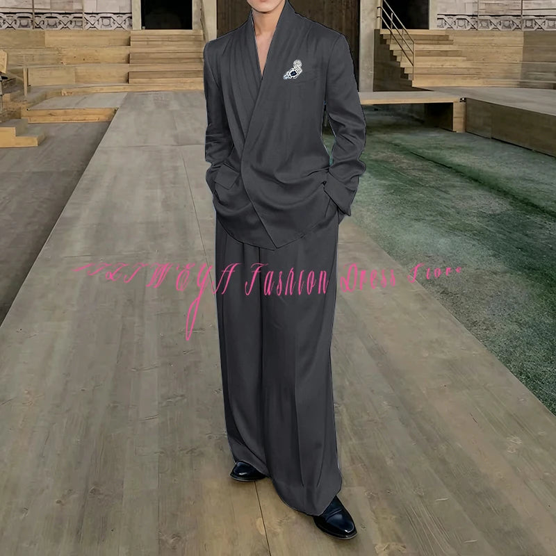 White Loose Style Men's Suit Business Casual 2 Pieces Jacket Pants Work Commute Social Party Male Clothing